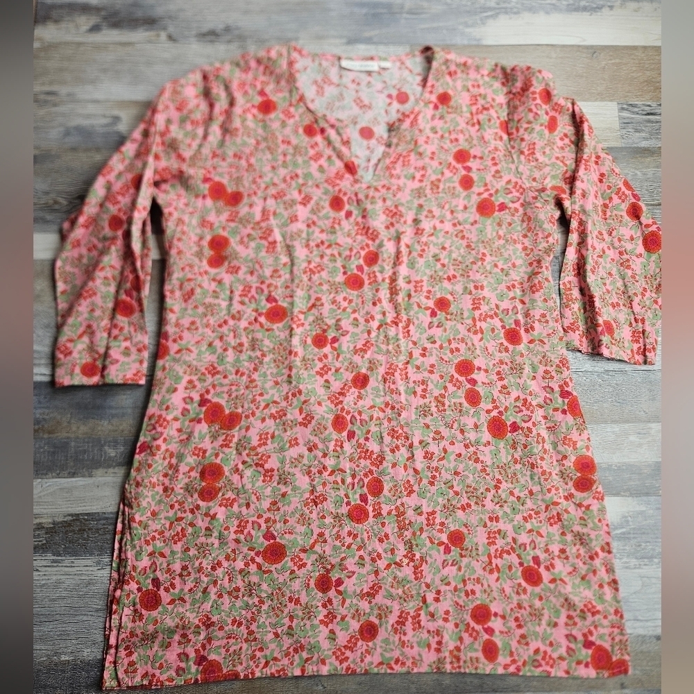 Roller Rabbit Medium Women's Tunic Top Floral Pink